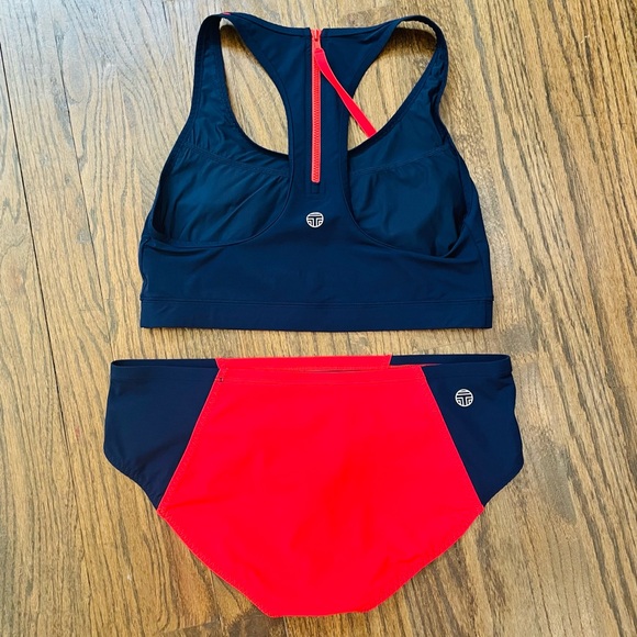 Tory Burch Sport Red and Navy Swimwear Set with Rash Guard - Picture 3 of 6